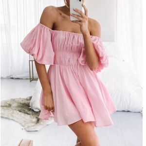Aiyana Lily Puff Sleeve Mini Dress Pink US 6